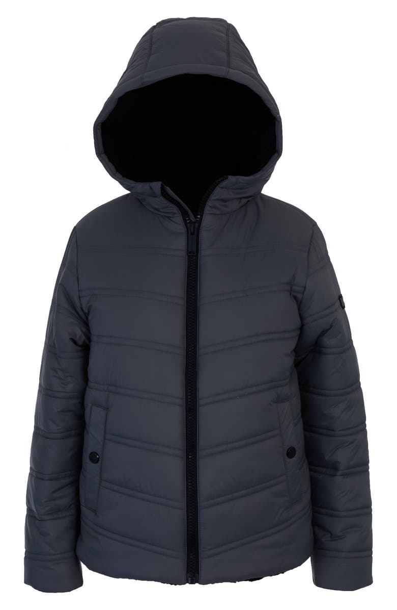 Michael Kors Kids' Plush Lined Hooded Puffer Jacket, Main, color, Gunmetal