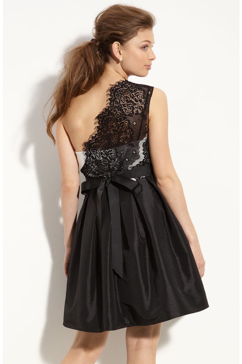 Lace One Shoulder Dress, Alternate, color, BLACK/OFF WHITE
