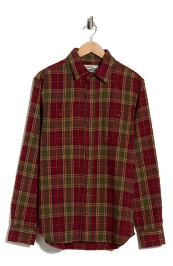 Schott Nyc Two-pocket Long Sleeve Flannel Button-up Shirt In Burgundy