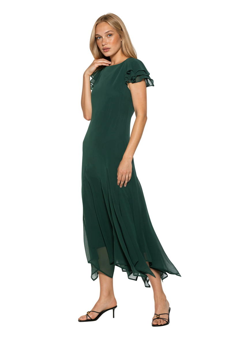 Kaelith Ruffle Sleeve Midi Dress, Alternate, color, Emerald