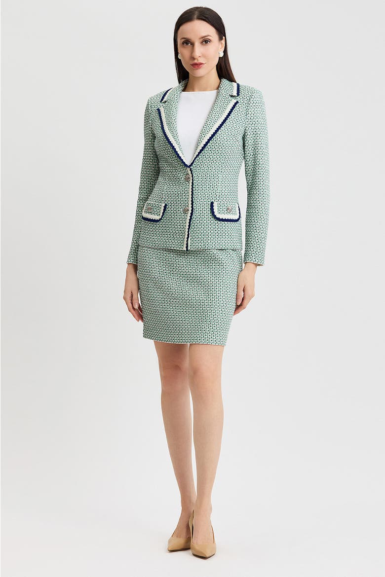 Tailored Jacquard Basketweave Knit Jacket, Alternate, color, Kelly Green/Indigo/Ivory