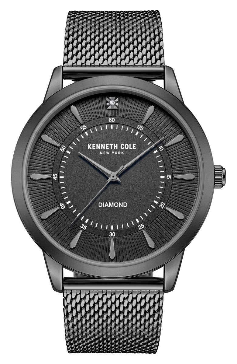 Kenneth Cole New York Genuine Diamond Mesh Strap Watch, 44mm - 0.005ct., Main, color, Black