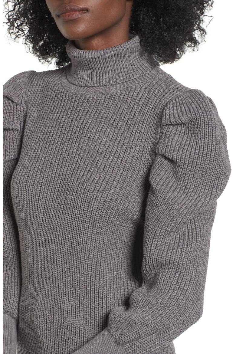 Puff Sleeve Turtleneck Sweater, Alternate, color, GREY DECEMBER