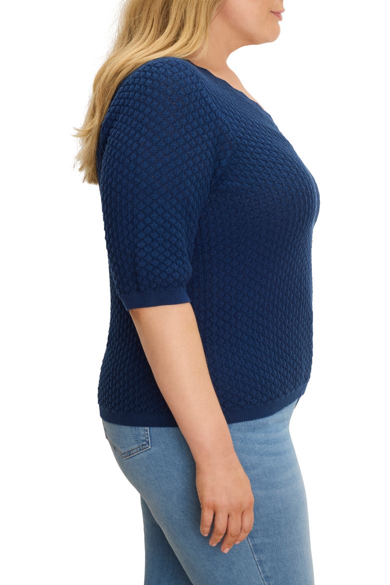 Scallop Texture Short Sleeve Sweater, Alternate, color, RICH INDIGO
