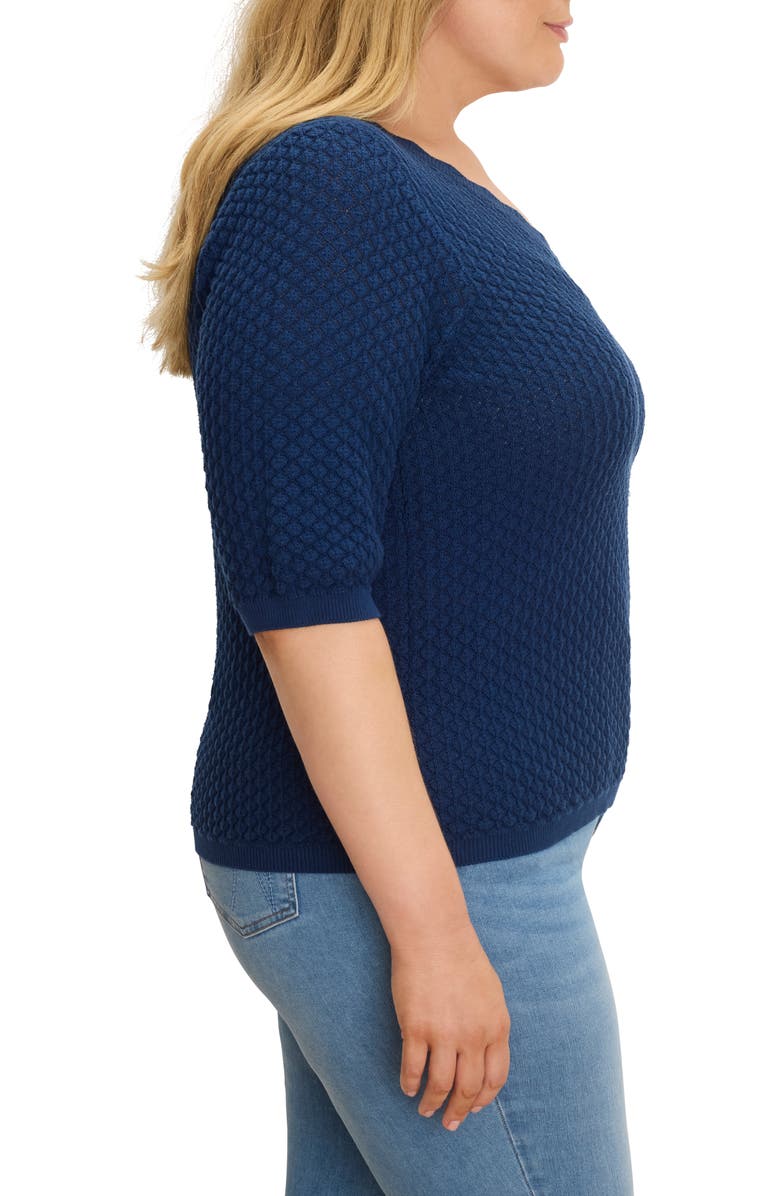 NIC+ZOE Scallop Texture Short Sleeve Sweater, Alternate, color, Rich Indigo