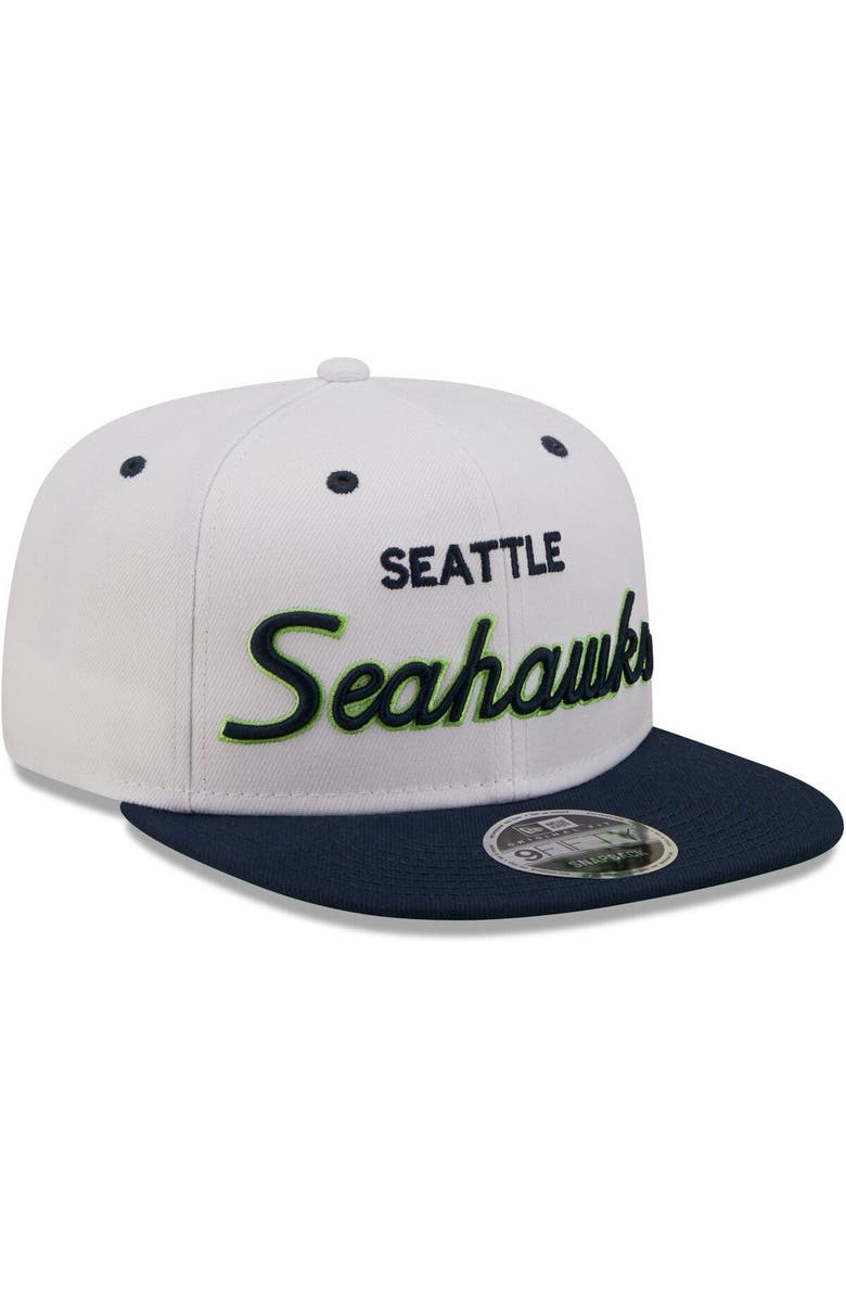 New Era Men's New Era White/College Navy Seattle Seahawks Sparky Original 9FIFTY Snapback Hat, Alternate, color, White