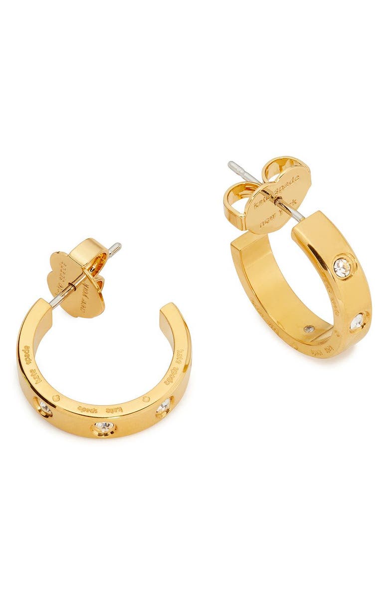 Kate Spade New York cubic zirconia huggie hoop earrings, Main, color, Clear/ Gold