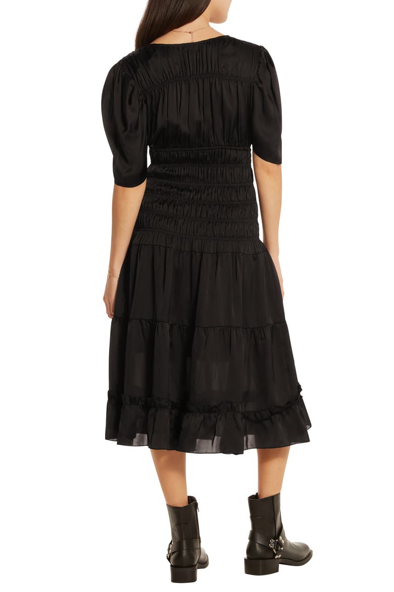 Short Sleeve Tiered Midi Dress, Alternate, color, BLACK