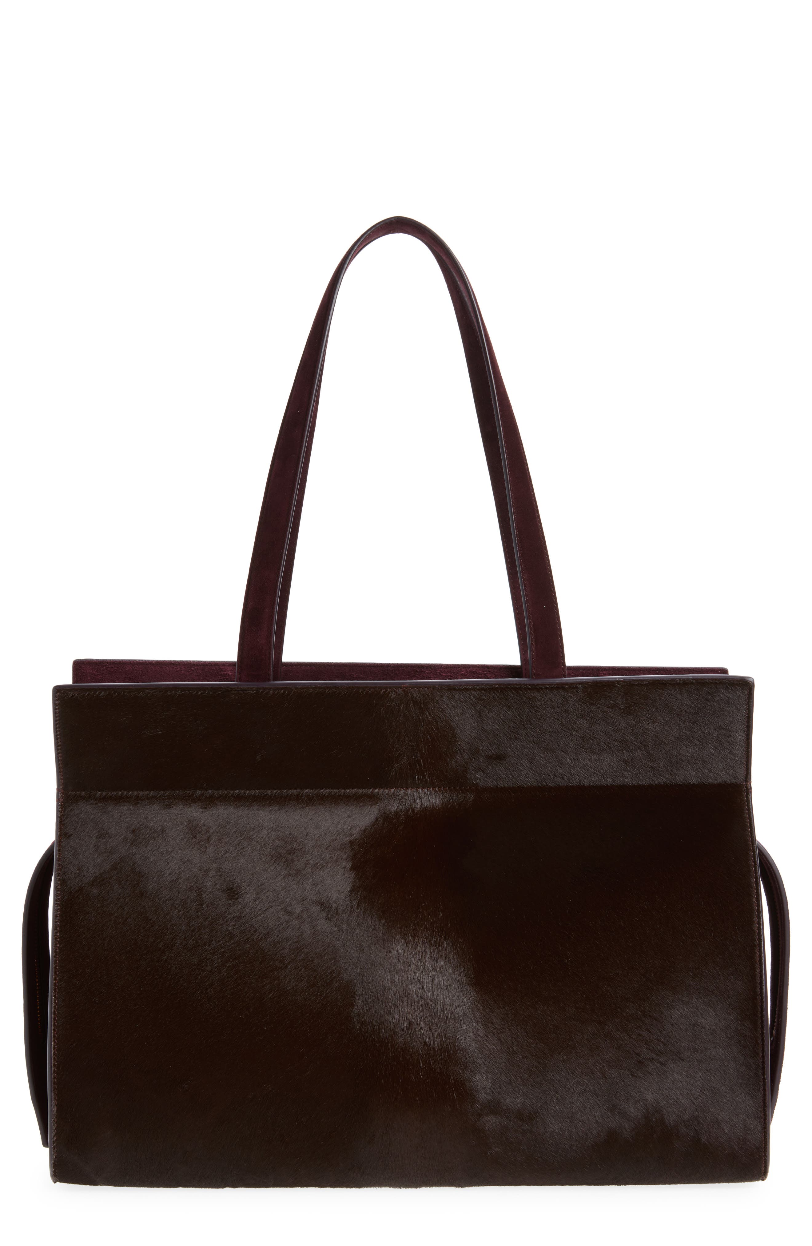 Crosby Genuine Calf Hair Tote, Main, color, ROUGE NOIR