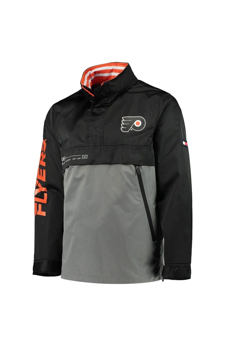 Tommy Hilfiger Men's Tommy Hilfiger Black/Gray Philadelphia Flyers Anorak Quarter-Zip Hoodie Jacket, Alternate, color, Black