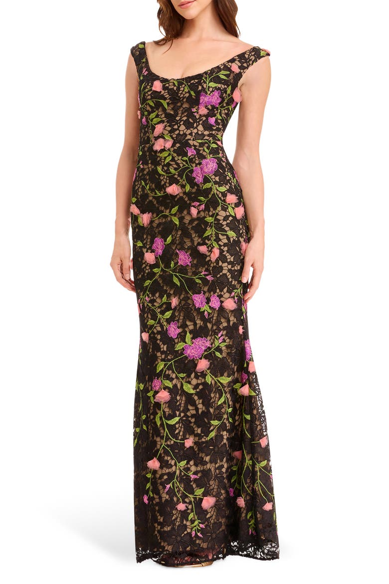 Josie Floral Appliqué Sleeveless Dress, Main, color, BLACK MULTI
