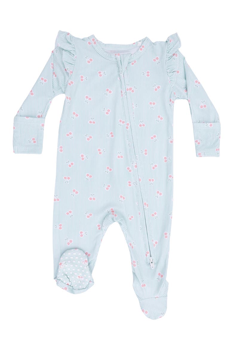 Tiny Stripe Ruffle Footie Jumpsuit, Main, color, BLUE