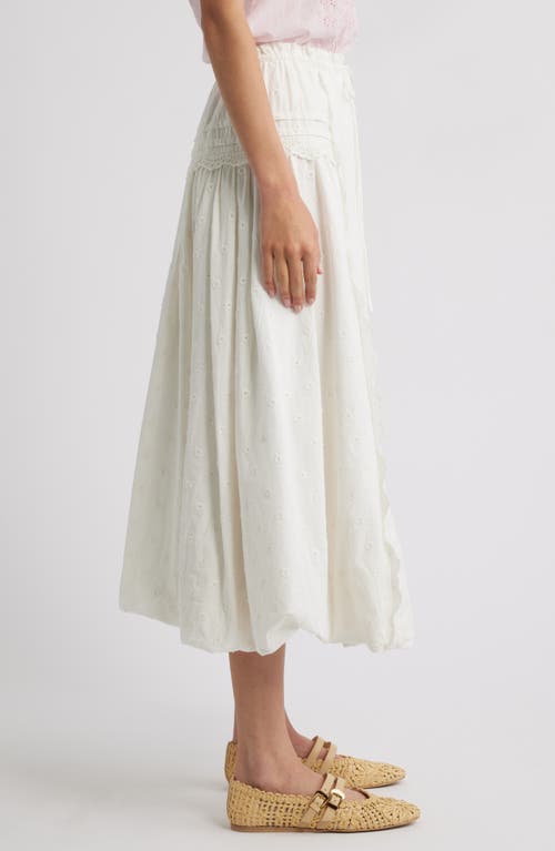 Damson Madder Agatha Lace Trim Embroidered Organic Cotton Midi Skirt In White
