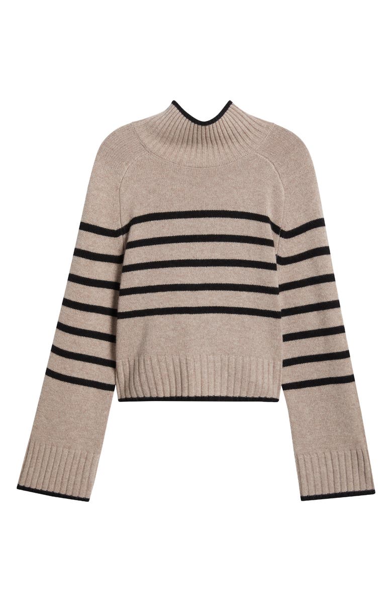 Reformation Brooke Crop Cashmere Turtleneck Sweater, Alternate, color, Toast / Black Stripe