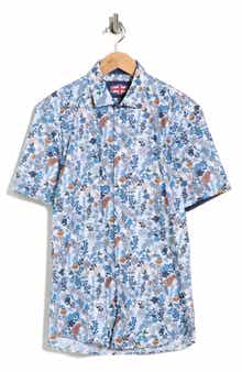 SOUL OF LONDON Botanical Print Stretch Cotton Short Sleeve Sport Shirt