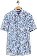 SOUL OF LONDON Botanical Print Stretch Cotton Short Sleeve Sport Shirt