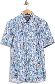 SOUL OF LONDON Botanical Print Stretch Cotton Short Sleeve Sport Shirt