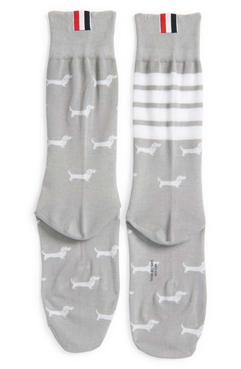 Thom Browne 4-Bar Hector Jacquard Crew Socks, Alternate, color, Light Grey