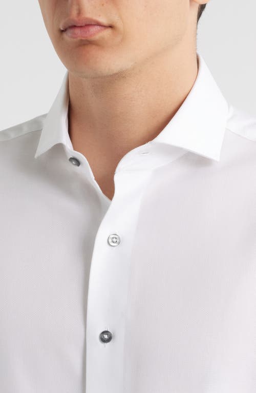 Lorenzo Uomo Trim Fit Textured White Cotton Dress Shirt In White