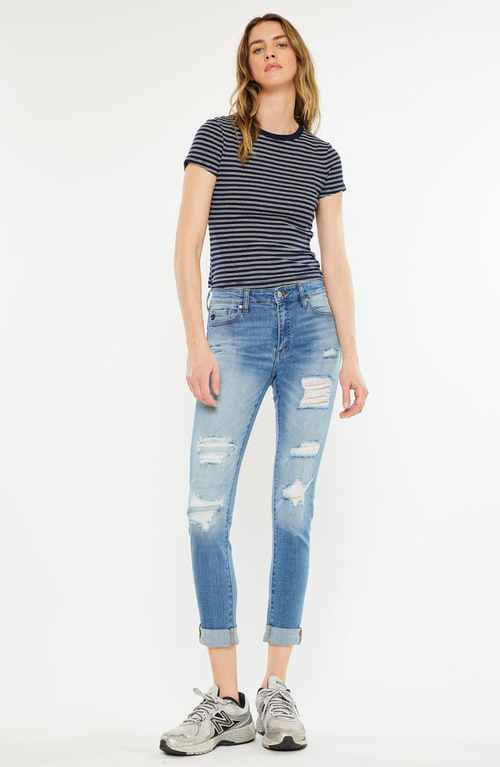 Kancan Caroline Mid Rise Ankle Skinny Jeans In Blue