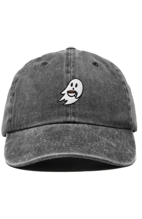 Dalix Coffee Ghost Embroidered Hat In Washed Black