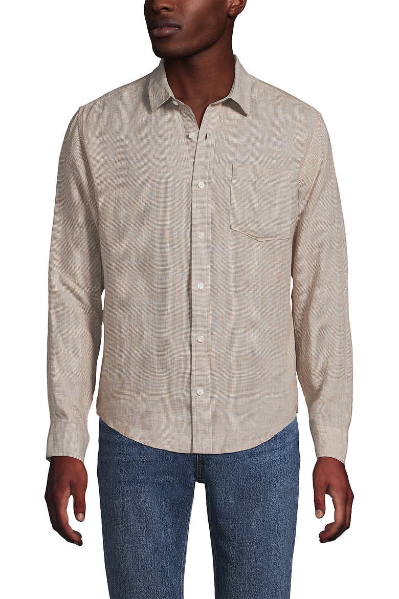 Long Sleeve Linen Shirt, Main, color, Pale Desert Tan