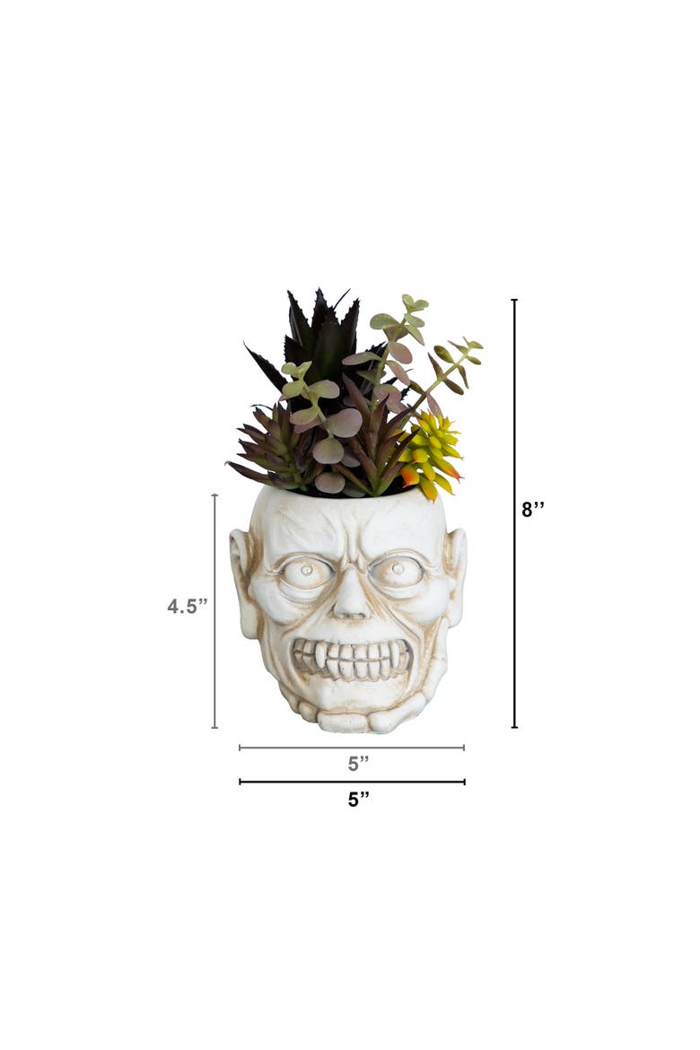 8-in Artificial Halloween Succulent Garden in Zombie Halloween Planter, Alternate, color, White/Green