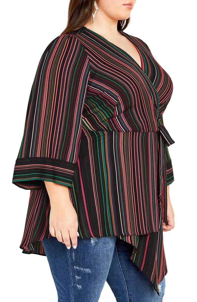 City Chic Jemma Stripe Wrap Tunic Top, Alternate, color, 