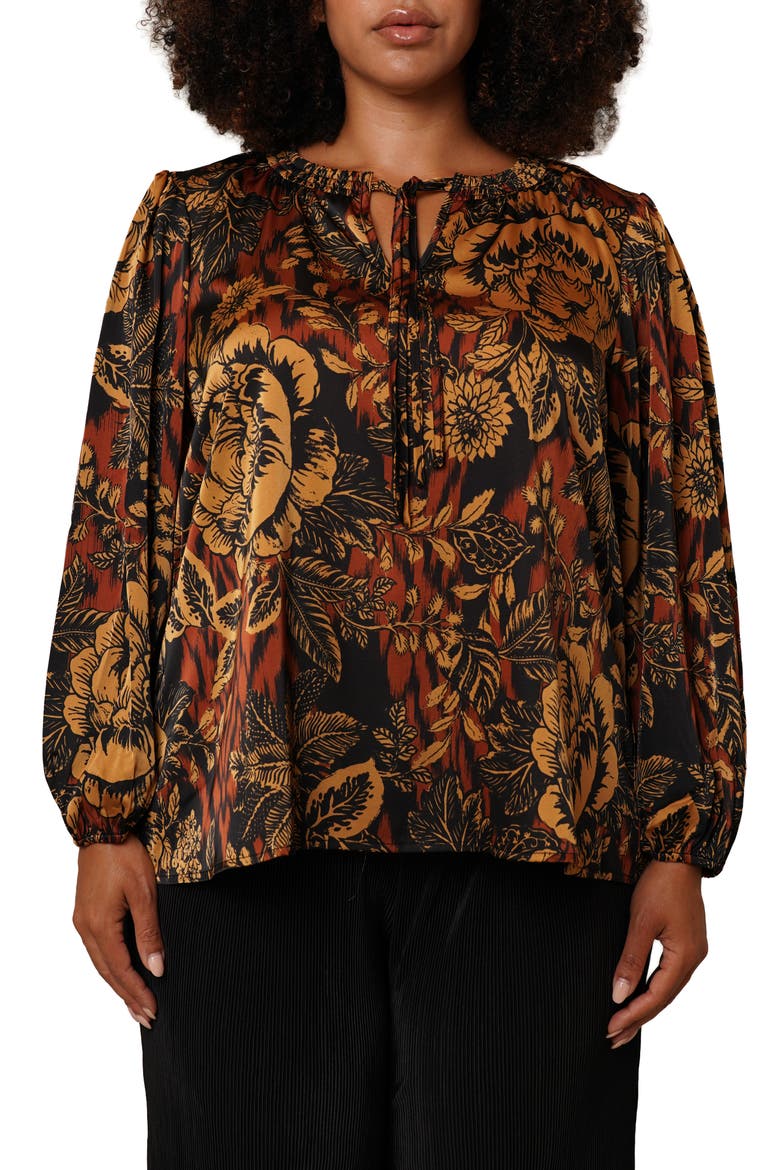 Tie Front Top, Main, color, MULTI BROWN