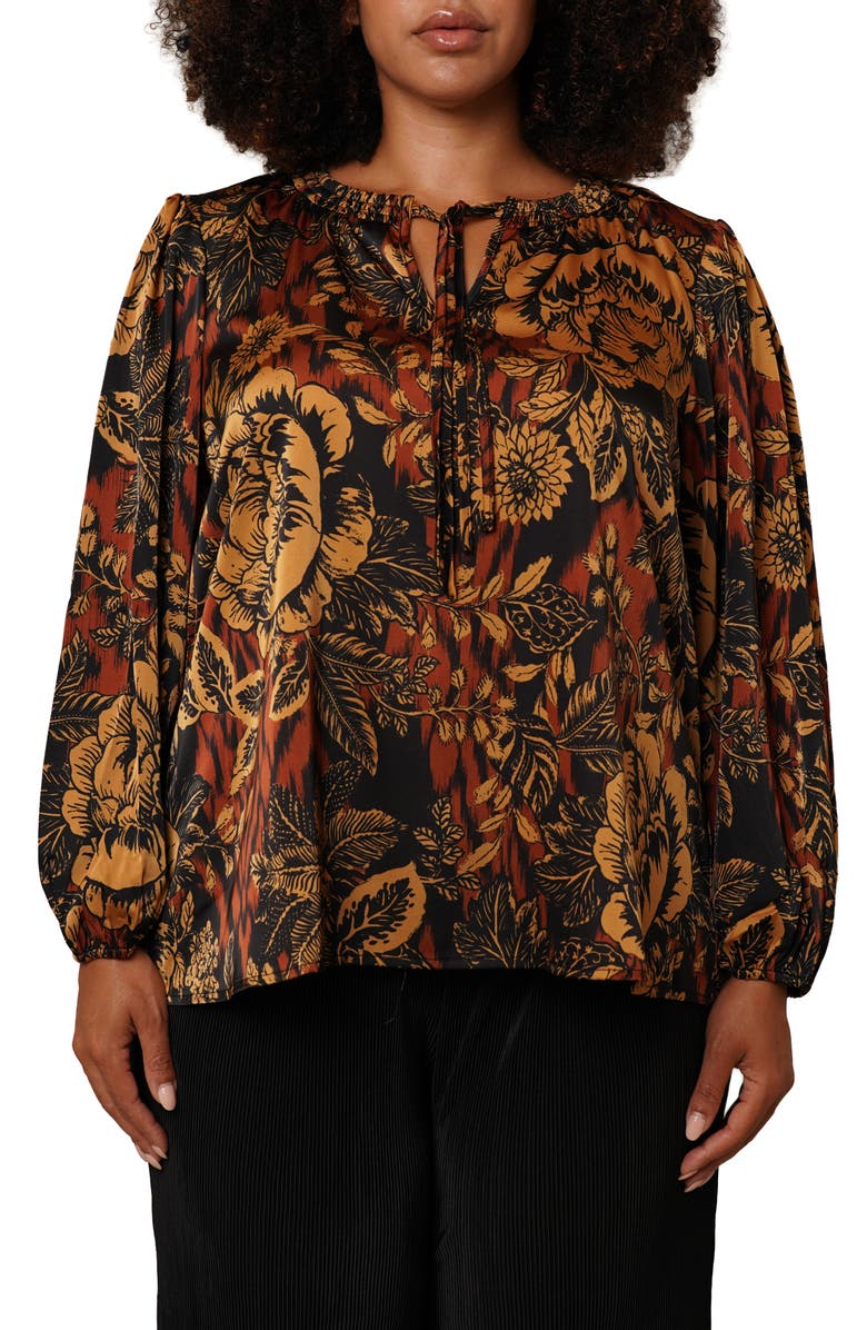 SUNNY LEIGH Tie Front Top, Main, color, Multi Brown