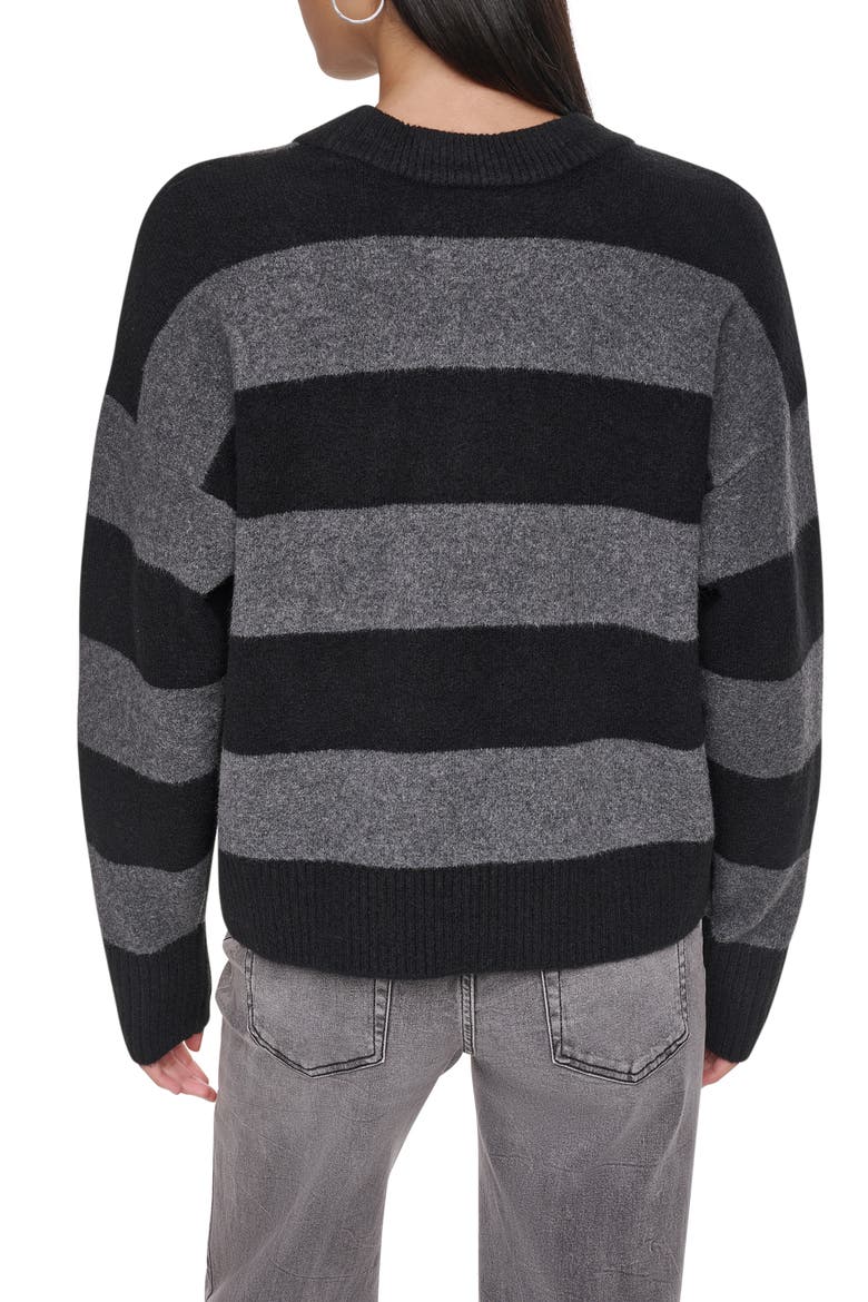 Sequin Logo Stripe Sweater, Alternate, color, BLK/ ASPHAL