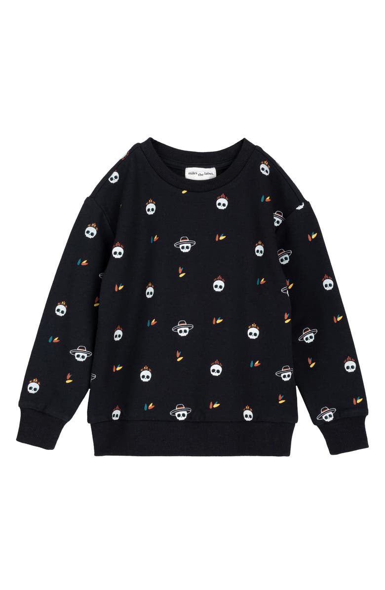 MILES THE LABEL Kids' Calavera Glow in the Dark French Terry Sweatshirt, Main, color, Black