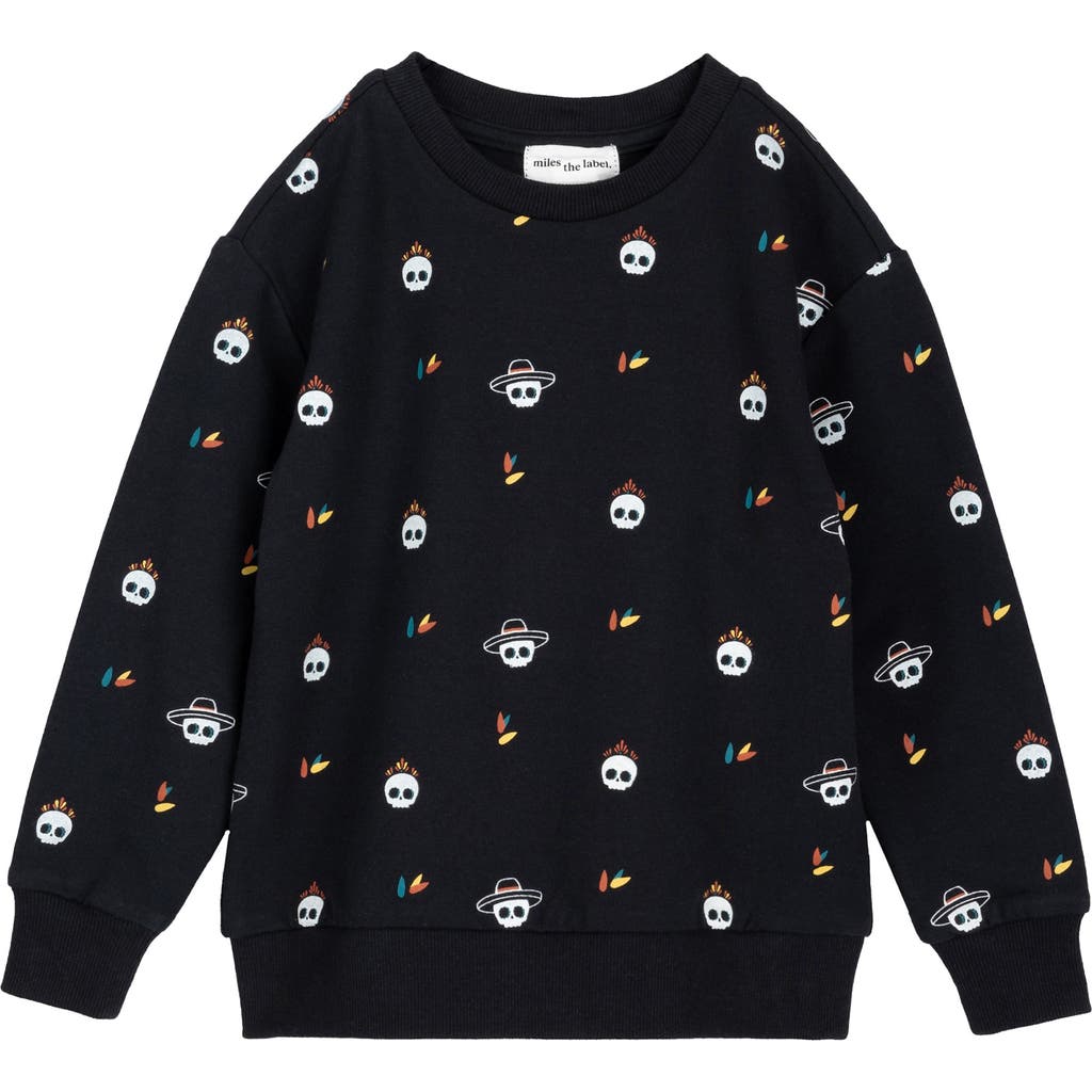 MILES THE LABEL Kids' Calavera Glow in the Dark French Terry Sweatshirt in Black