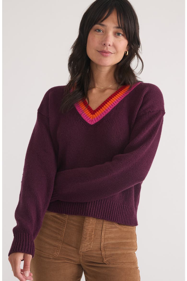 Bella Wool & Cotton V-Neck Crop Sweater, Alternate, color, PLUM