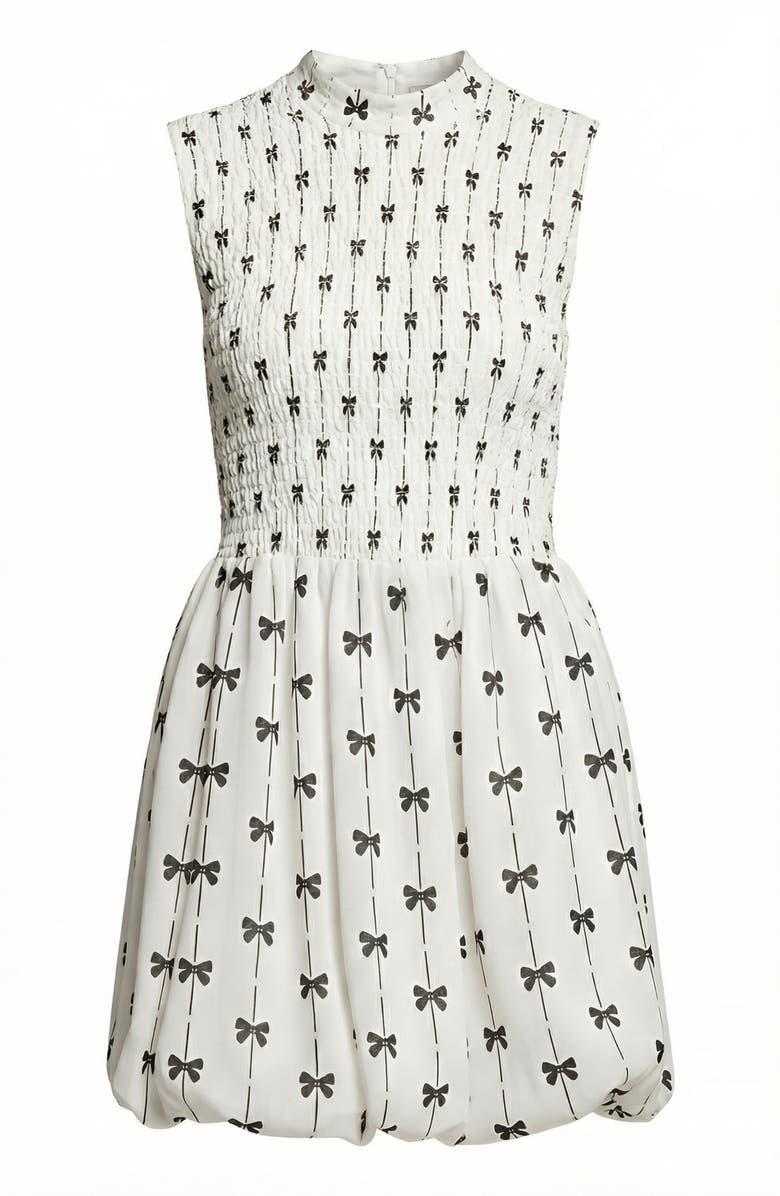 Modenaire Sleeveless Smocked Mini Dress with High Neckline, Alternate, color, White / Black