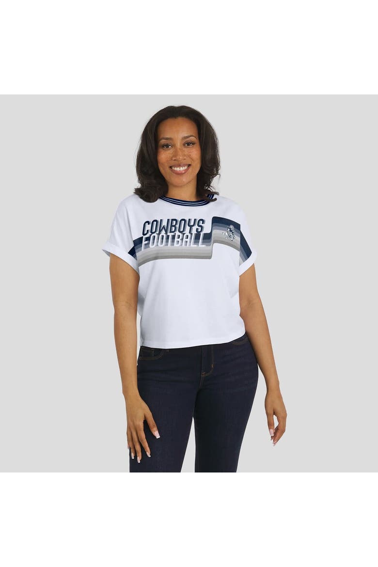 Women's WEAR by Erin Andrews White Dallas Cowboys Cropped Center Stripe Dolman T-Shirt, Alternate, color, White