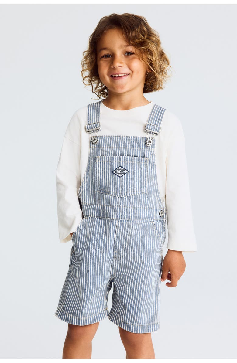 H&M Cotton Denim Dungaree Shorts, Alternate, color, Denim Blue/White Striped