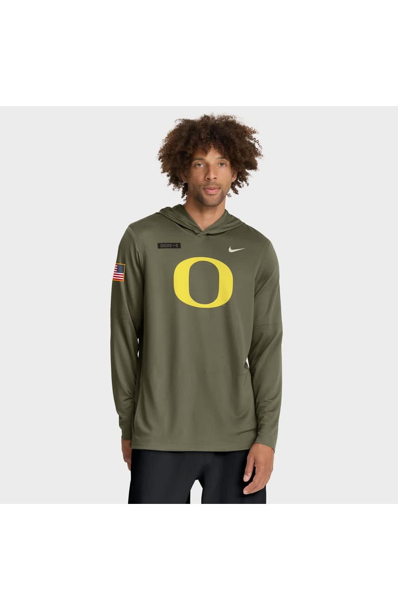 Nike Men's Nike Olive Oregon Ducks 2025 Military Appreciation Dri-FIT Long Sleeve Hoodie T-Shirt, Main, color, Olive