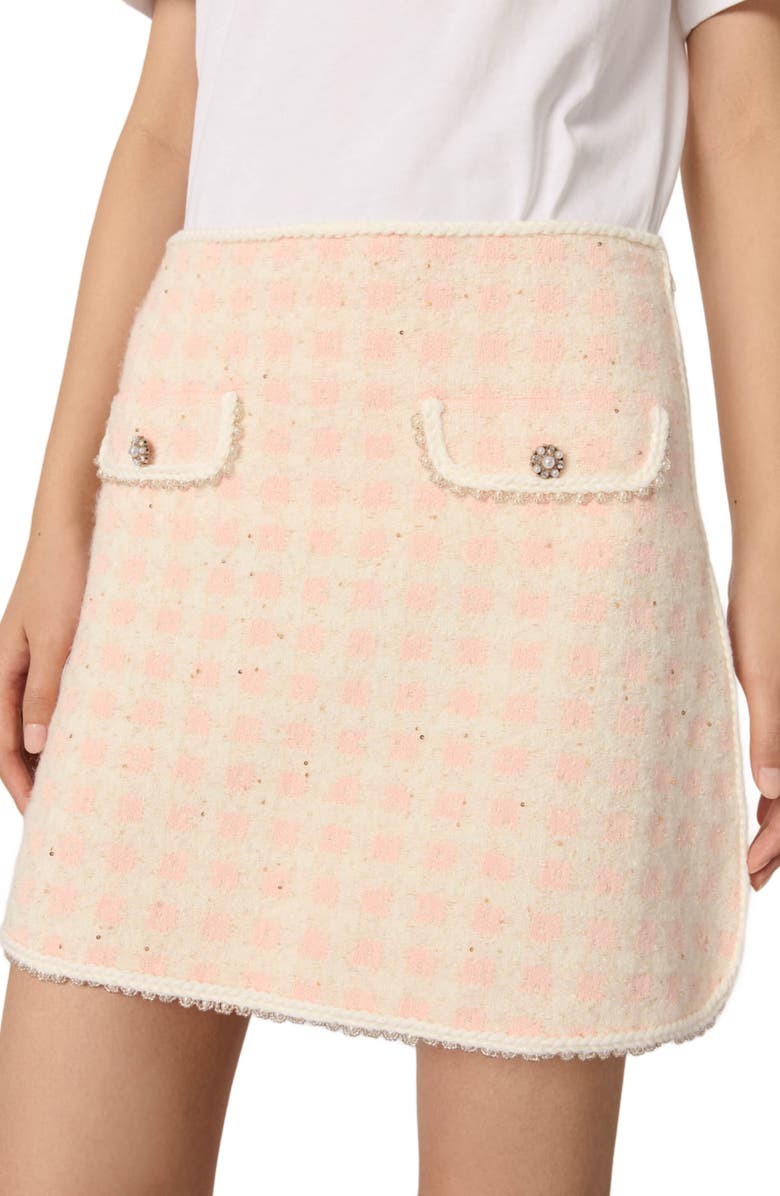 maje Short tweed-effect knit skirt, Alternate, color, 