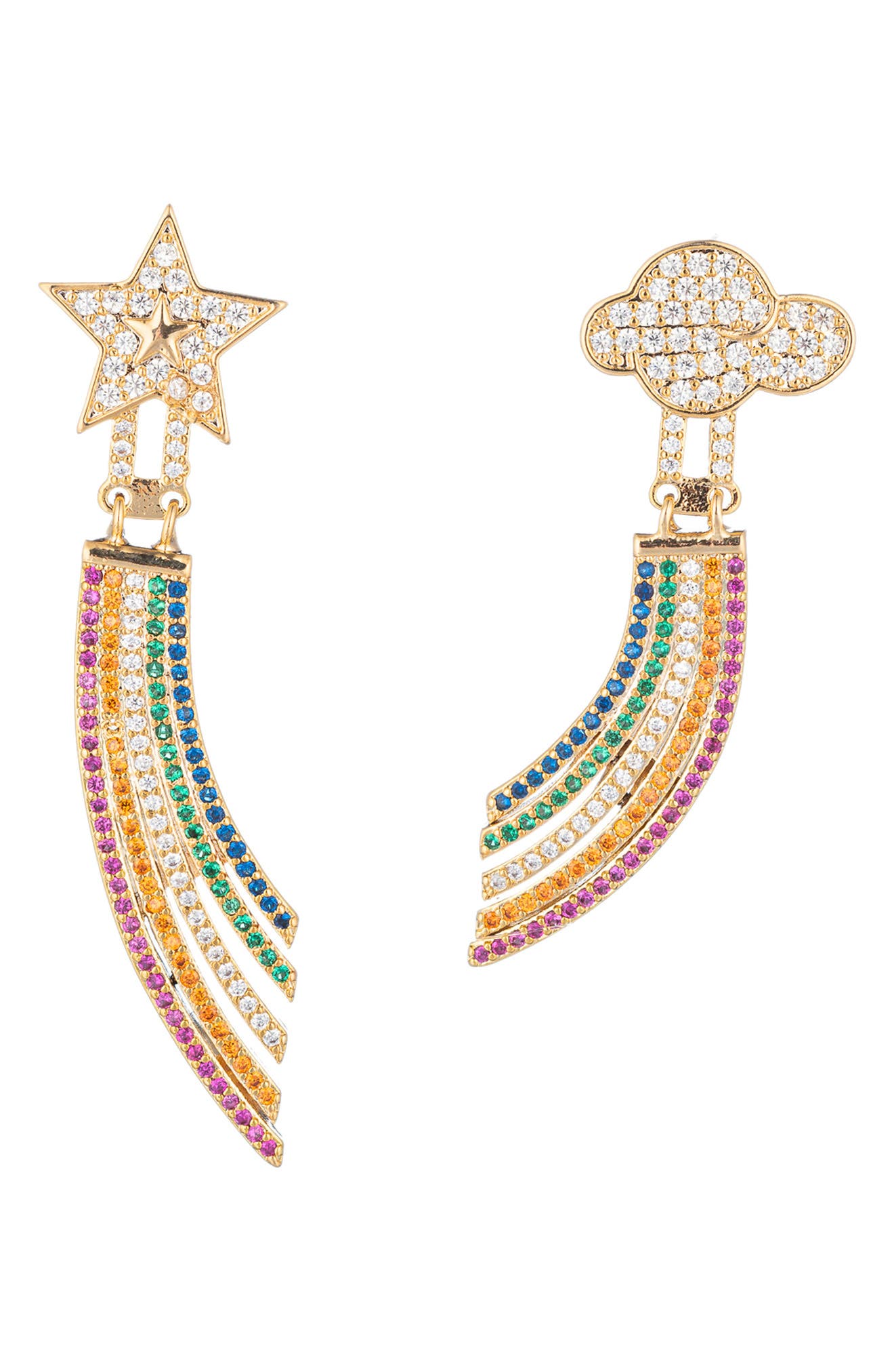 EYE CANDY LOS ANGELES Star & Cloud CZ Rainbow Drop Mismatched Earrings ...