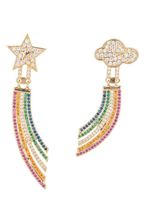 Star & Cloud CZ Rainbow Drop Mismatched Earrings