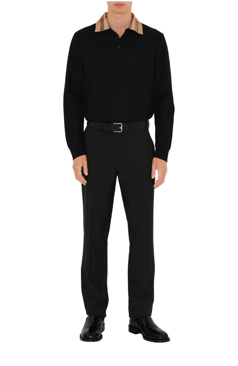 Burberry Long-sleeve Check Collar Cotton Polo Shirt, Main, color, Black