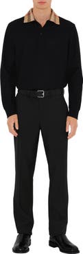 Burberry Long-sleeve Check Collar Cotton Polo Shirt