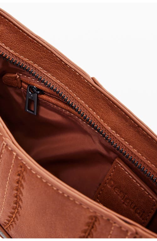Desigual Small Embroidered Faux Leather Crossbody Bag In Camel