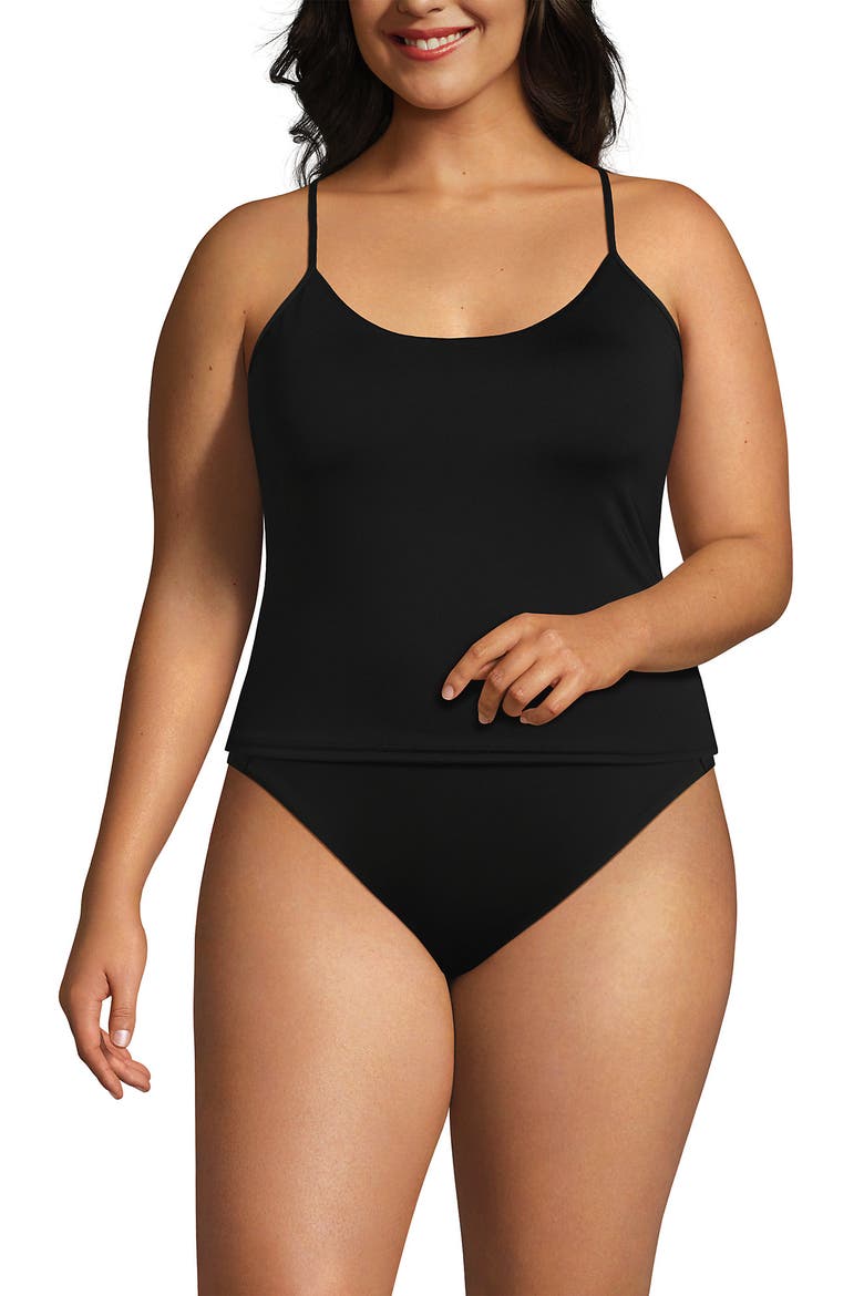 Tugless QuickDry Adjustable Strappy Back Tankini Top, Alternate, color, Black