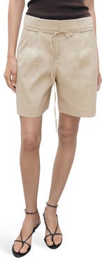 MANGO Belted Linen Blend Shorts