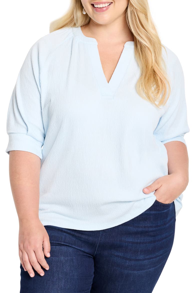 Elbow Sleeve Split Neck Top, Main, color, PALE SKY