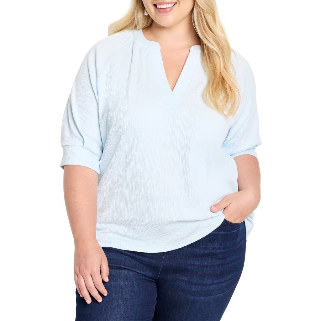 Nic + Zoe Nic+zoe Elbow Sleeve Split Neck Top In Blue