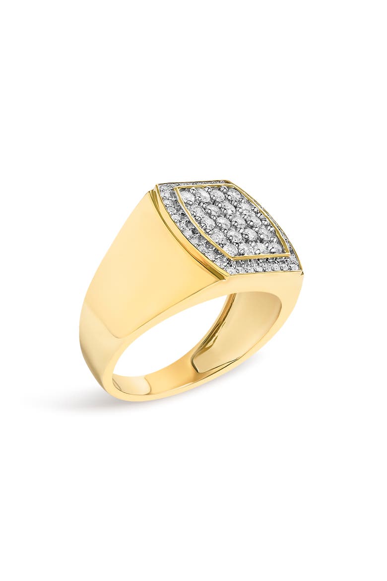 Men's 14K Yellow Gold Plated Sterling Silver 3/4 Cttw Diamond Cushion Head and Halo Band Ring, Alternate, color, Yellow Gold over Silver