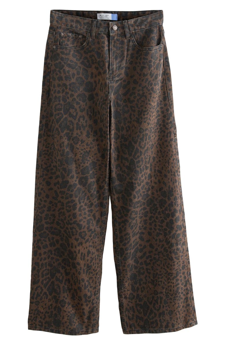 NEXT Animal Print High Waist Wide Leg Jeans, Alternate, color, Brown Multi